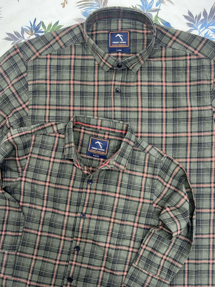 Basil Green Checked Dad & Son Shirts