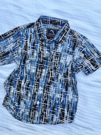 Blueblack Paint Brushed Rayon Printed Shirt