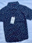 Navy Blue white Flower Rayon Printed Shirt