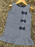Navy Blue Small Checked 3 Bow Frock