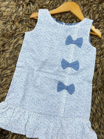 White blue Pattern 3 Bow Frock
