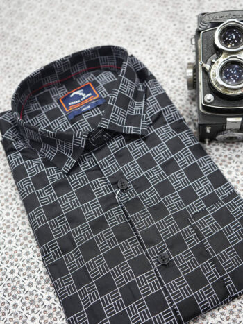 Black Base White Grid Print