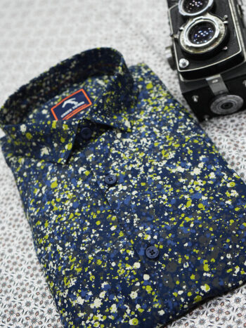 Blue Based Multicoloured Splatter Paint Print