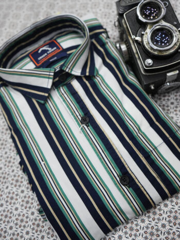 Navy, White and Green Multi Stripes