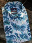 White Base Blue Tropical Print