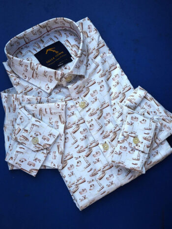Half White Based Beige Boat Print