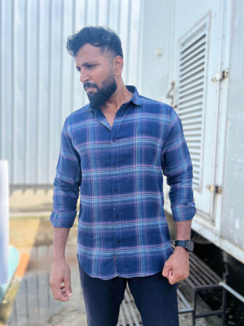 Navy Base Lavender and White Line Checks