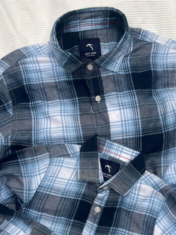 Large-scale tartan ocean Blue flannel checked shirt