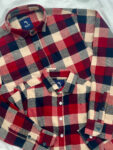Vibrant red, navy, and beige classic large-check plaid shirt