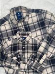 Cream and navy blue tartan plaid flannel shirt
