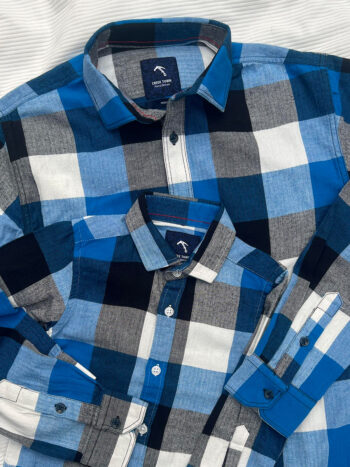 Crazy Plaid Sky blue , white and black flannel shirt