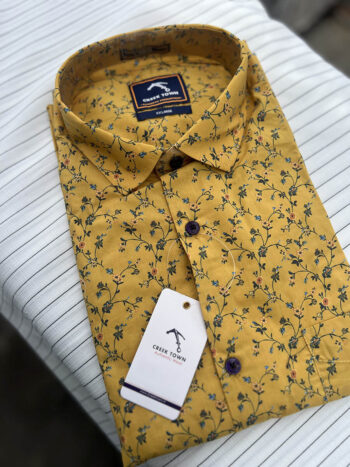 Dark yellow green floral print