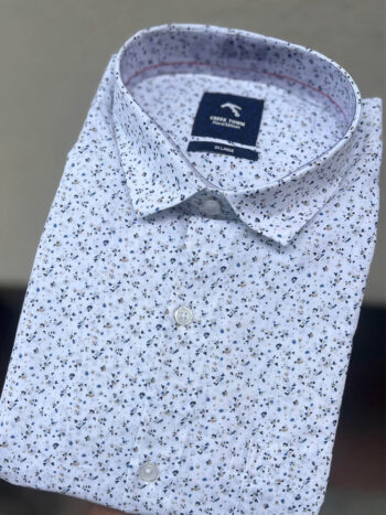 White base blue splatter print