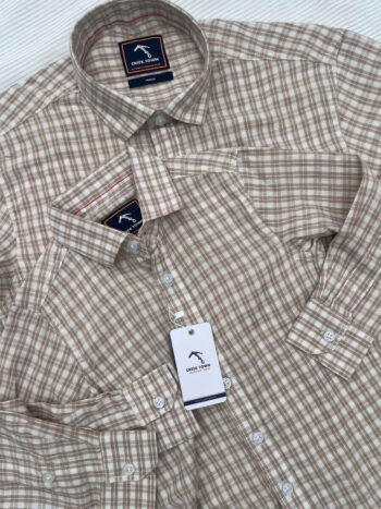 Beige and Half White Checked Shirt